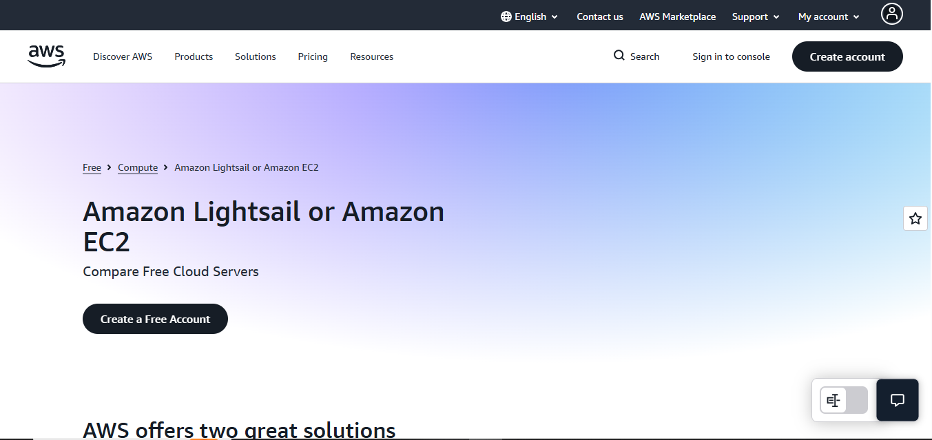 AWS Lightsail product screenshot