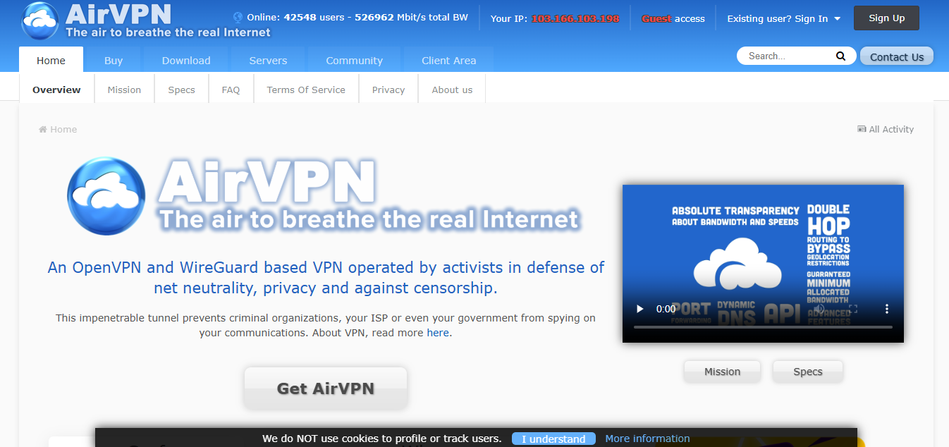 AirVPN product screenshot