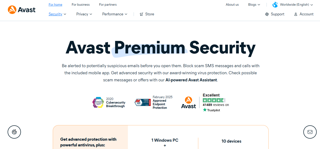 Avast Premium Security product screenshot