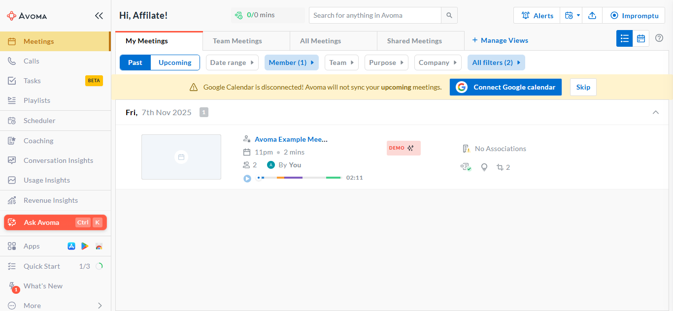 Avoma (AI) product screenshot