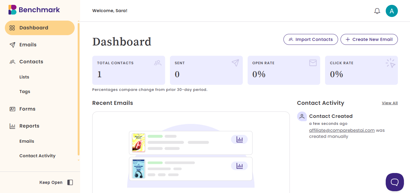 Benchmark Email (AI) product screenshot