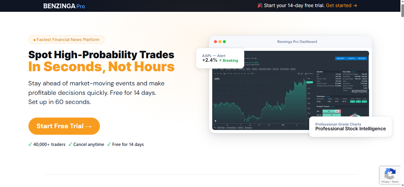 Benzinga Pro product screenshot