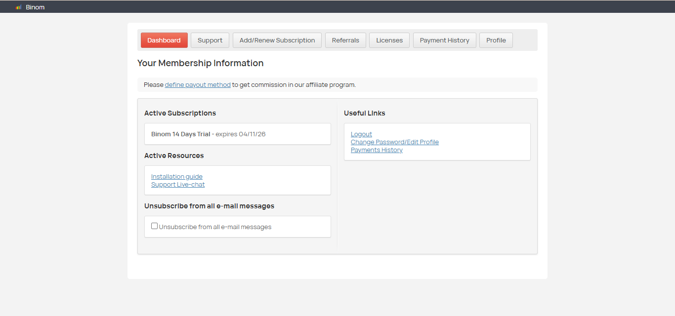 Binom Tracker product screenshot