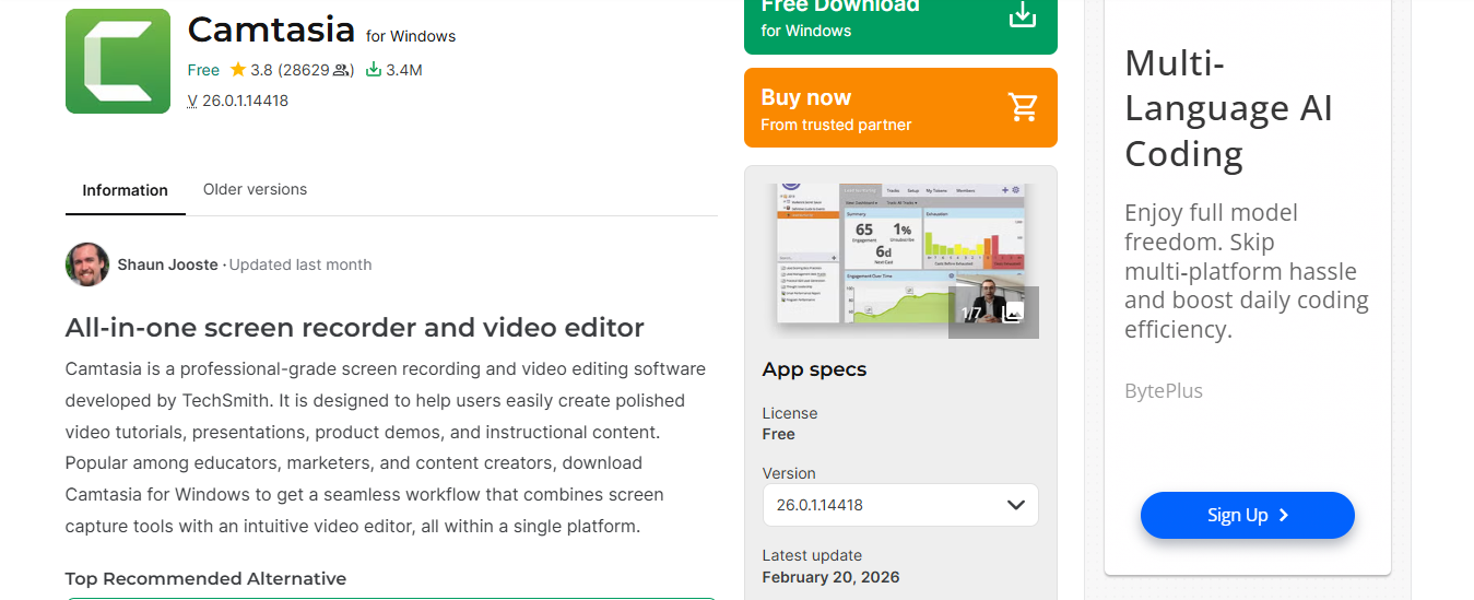 Camtasia product screenshot