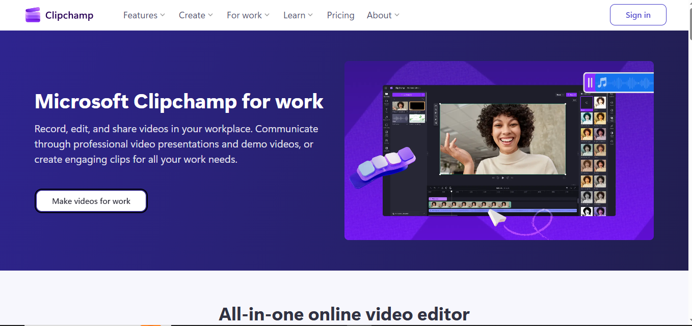 Clipchamp for Business product screenshot