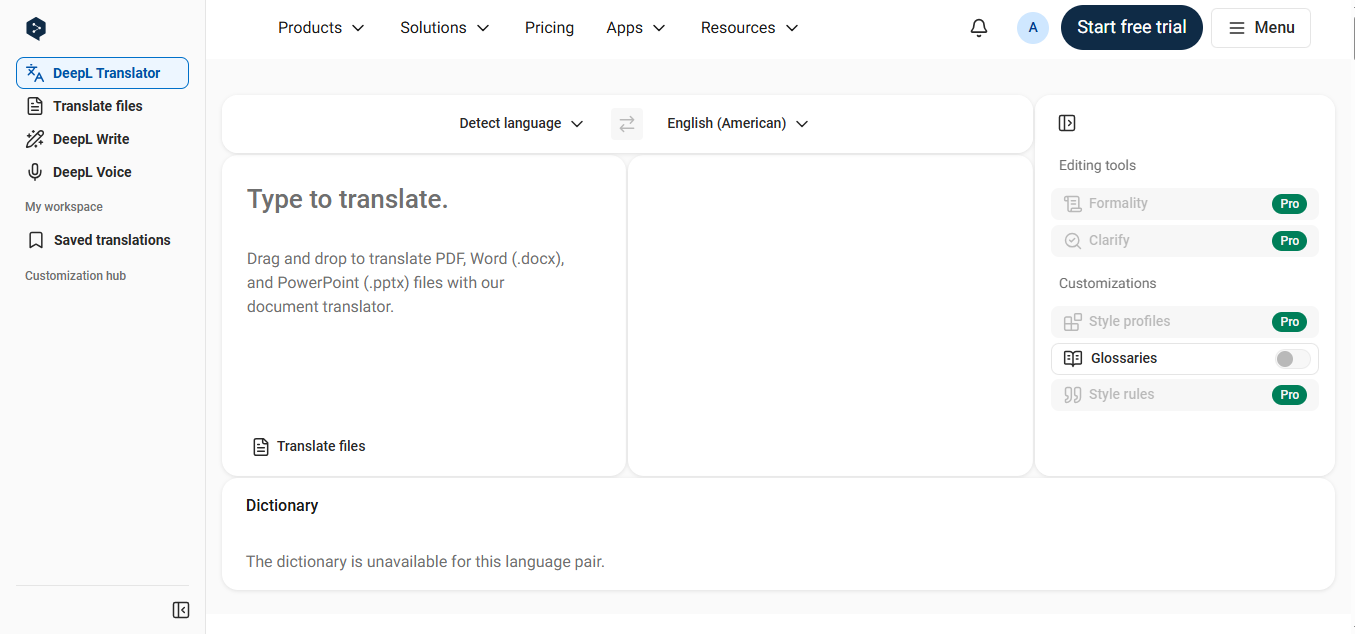DeepL product screenshot