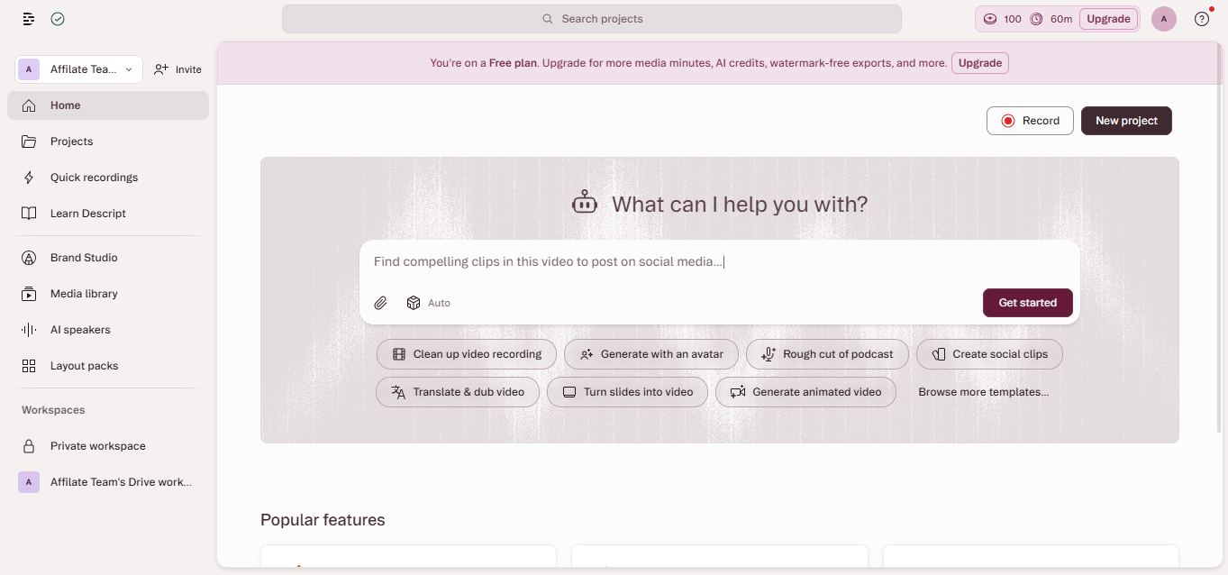 Descript product screenshot