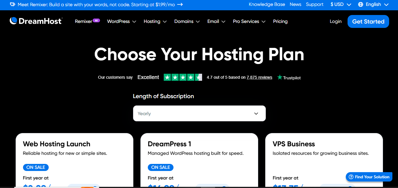DreamHost product screenshot