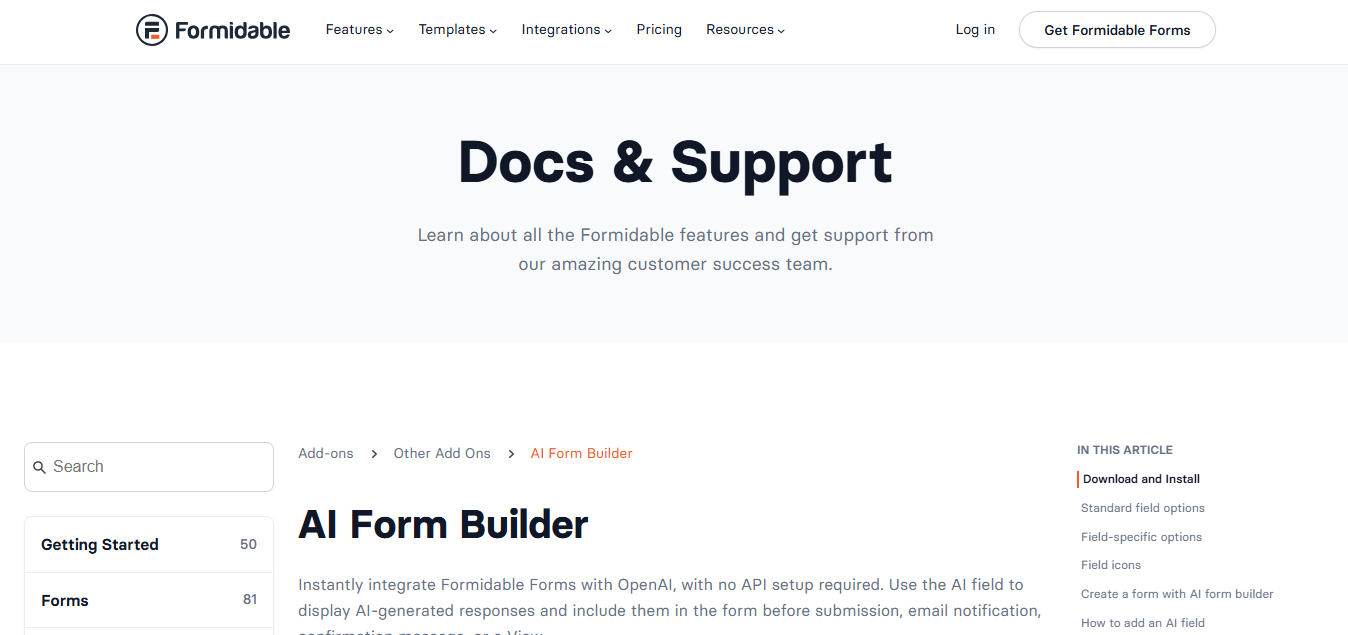 Formidable Forms (AI) product screenshot