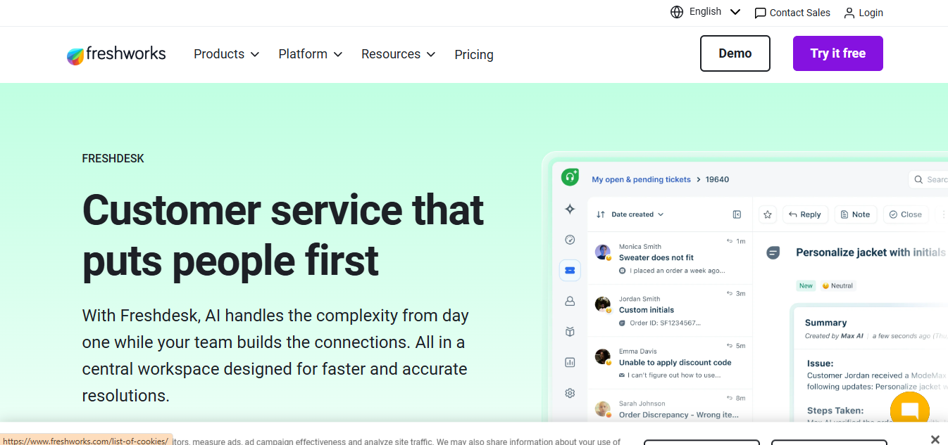 Freshdesk (AI) product screenshot