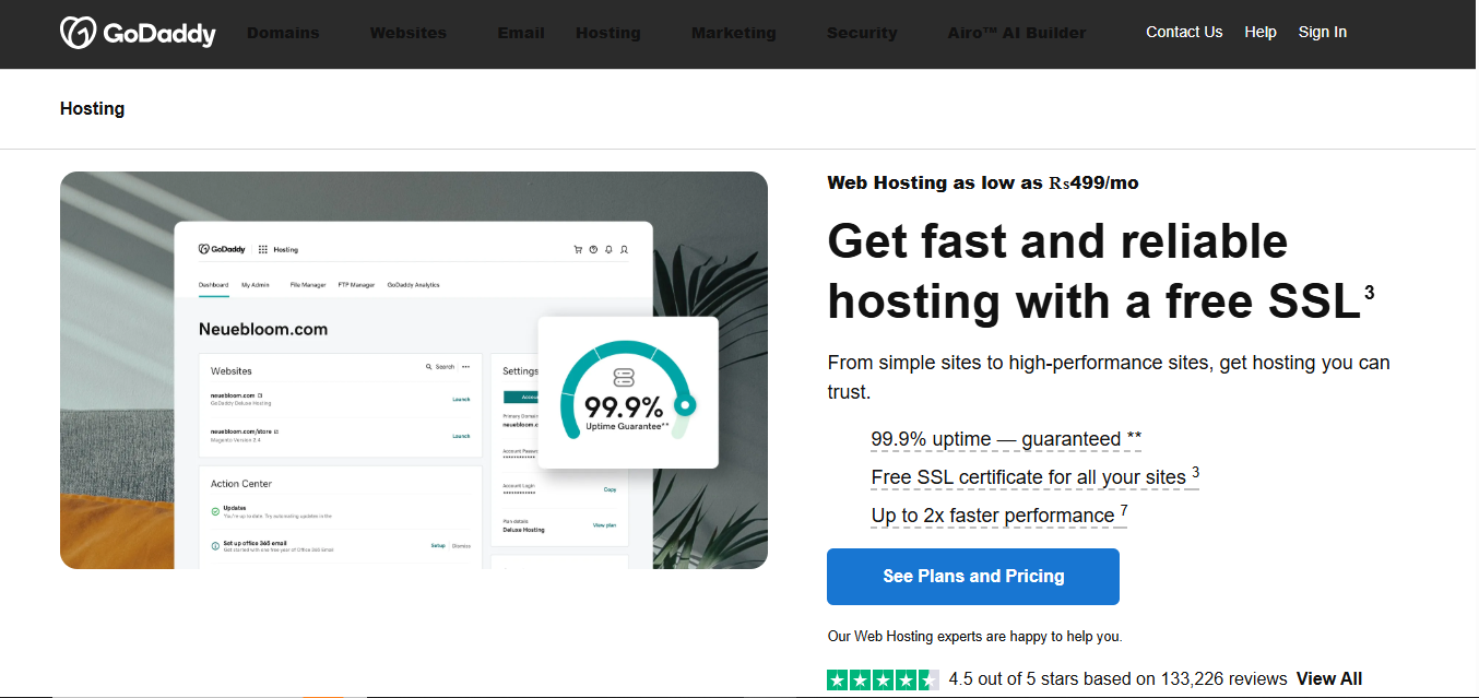 GoDaddy Hosting product screenshot