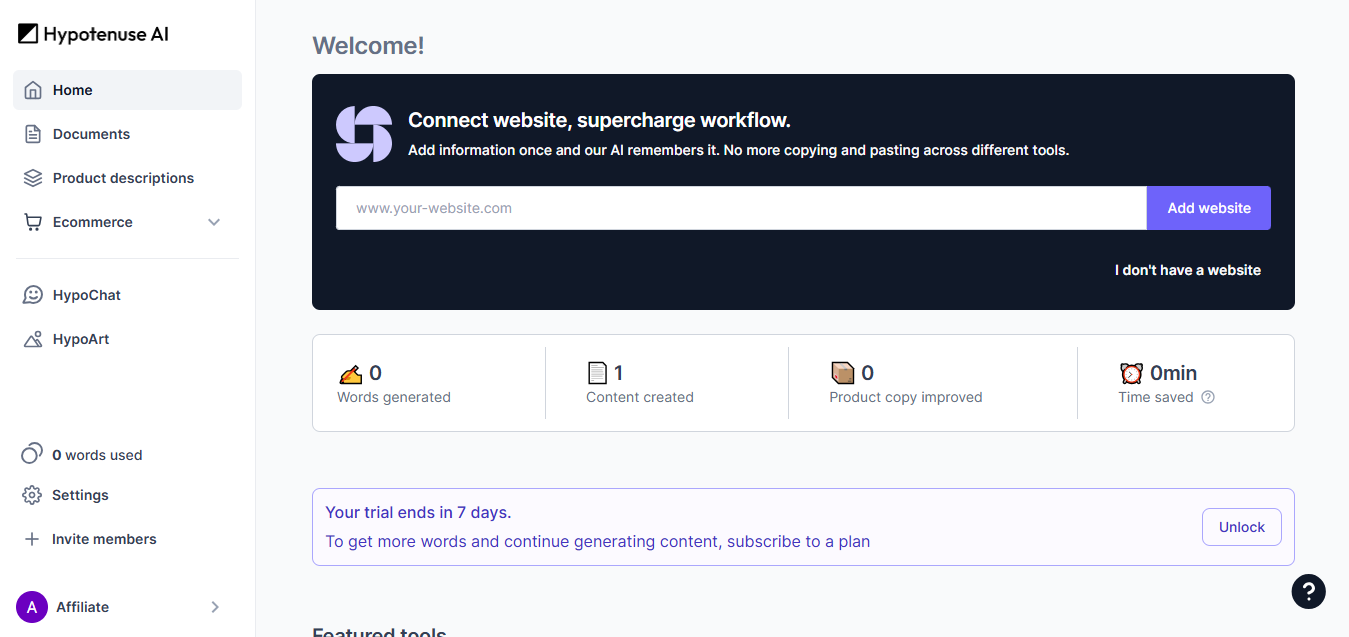 Hypotenuse AI product screenshot
