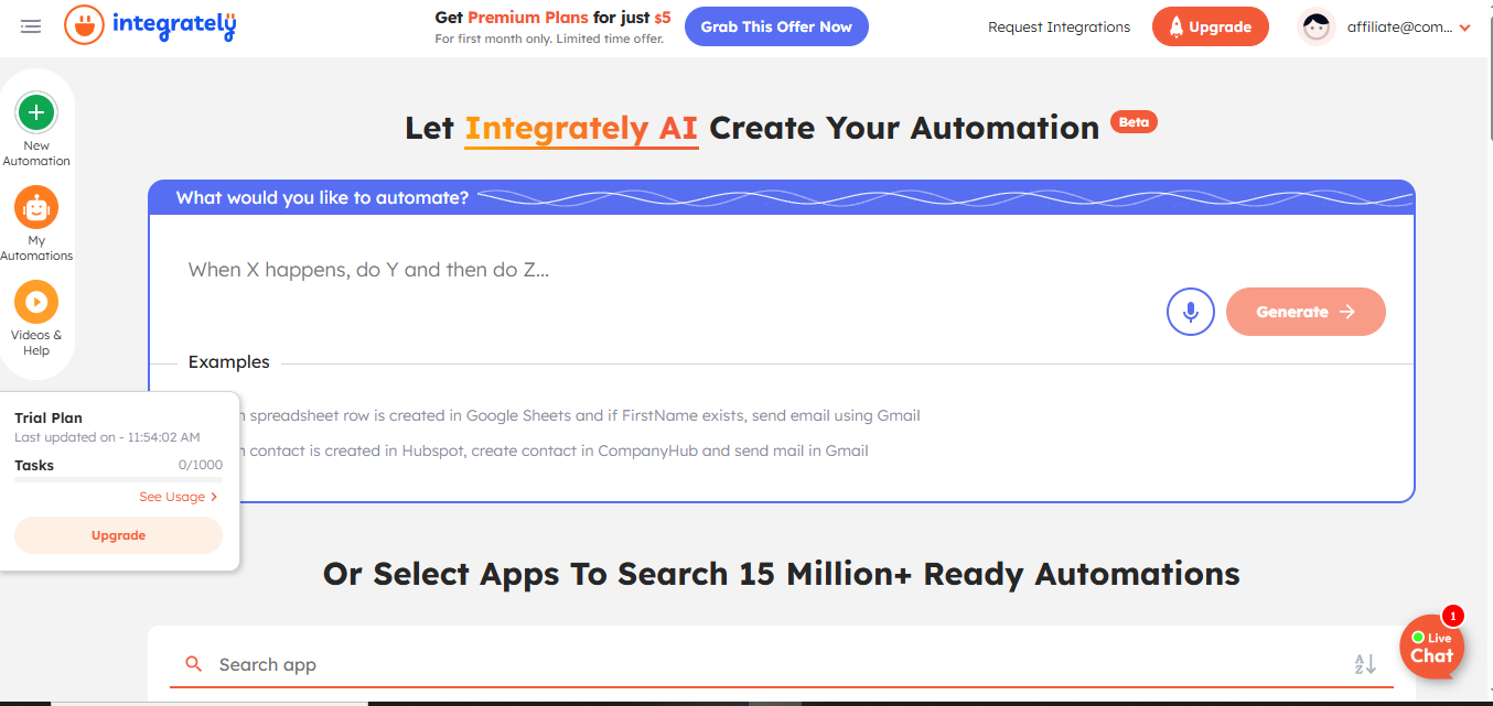 Integrately (AI) product screenshot