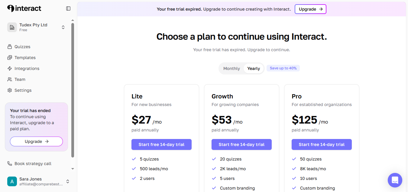 Interact Quiz product screenshot
