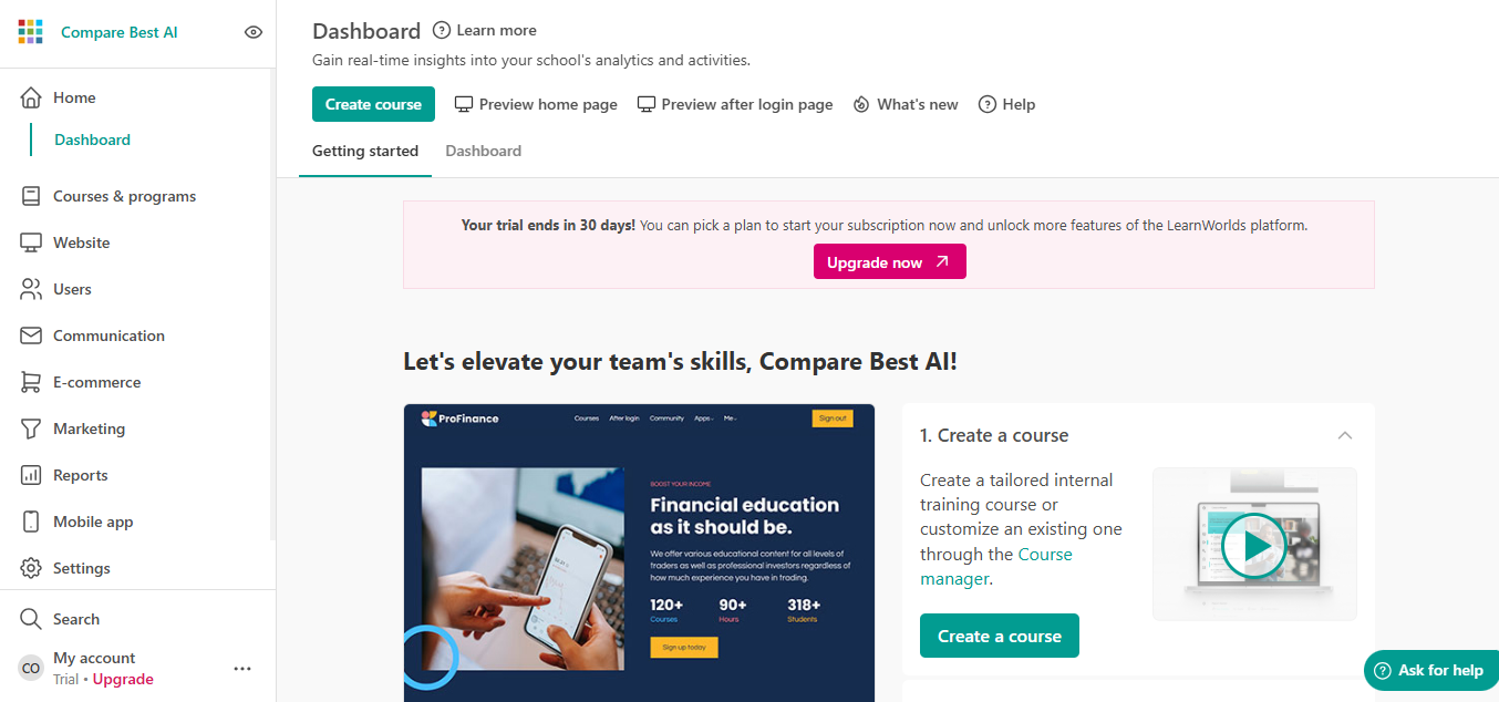 LearnWorlds (AI) product screenshot