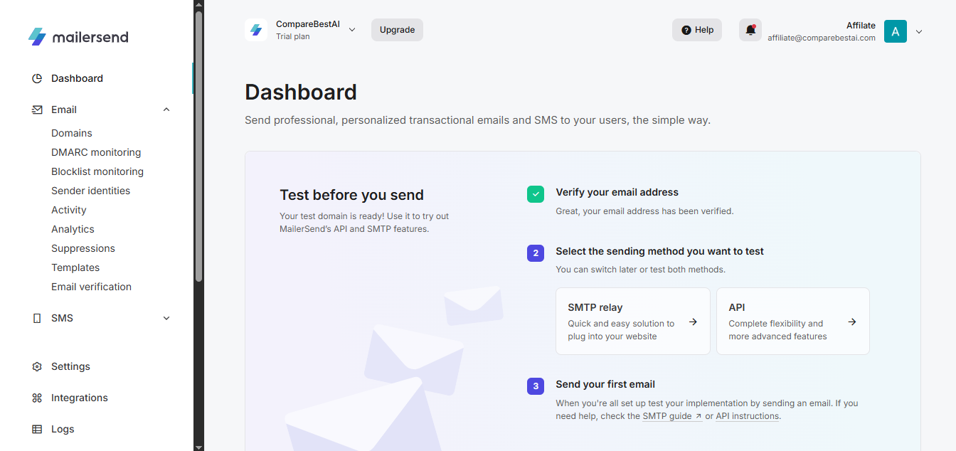 MailerSend (AI) product screenshot