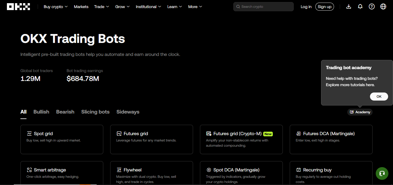 OKX Bots product screenshot