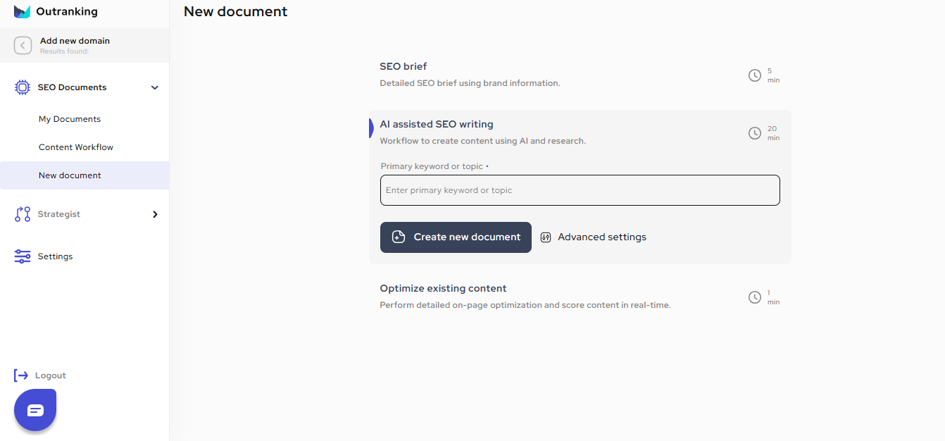 Outranking product screenshot