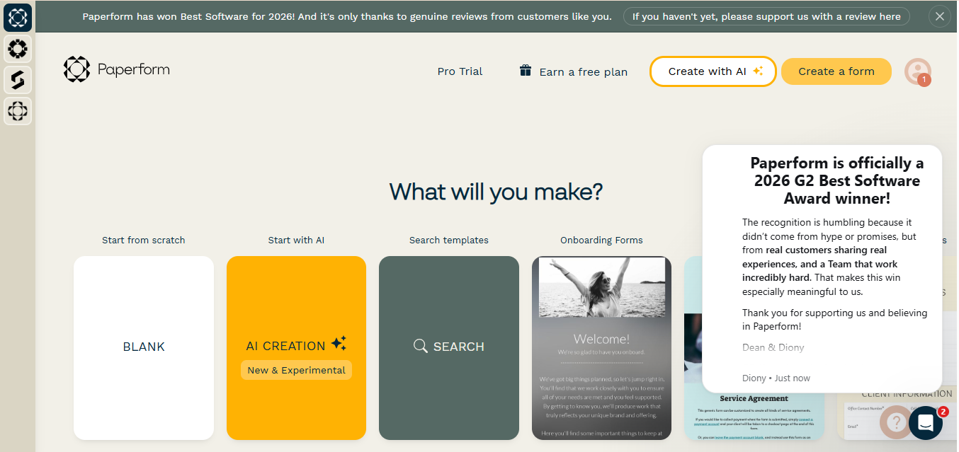 Paperform (AI) product screenshot