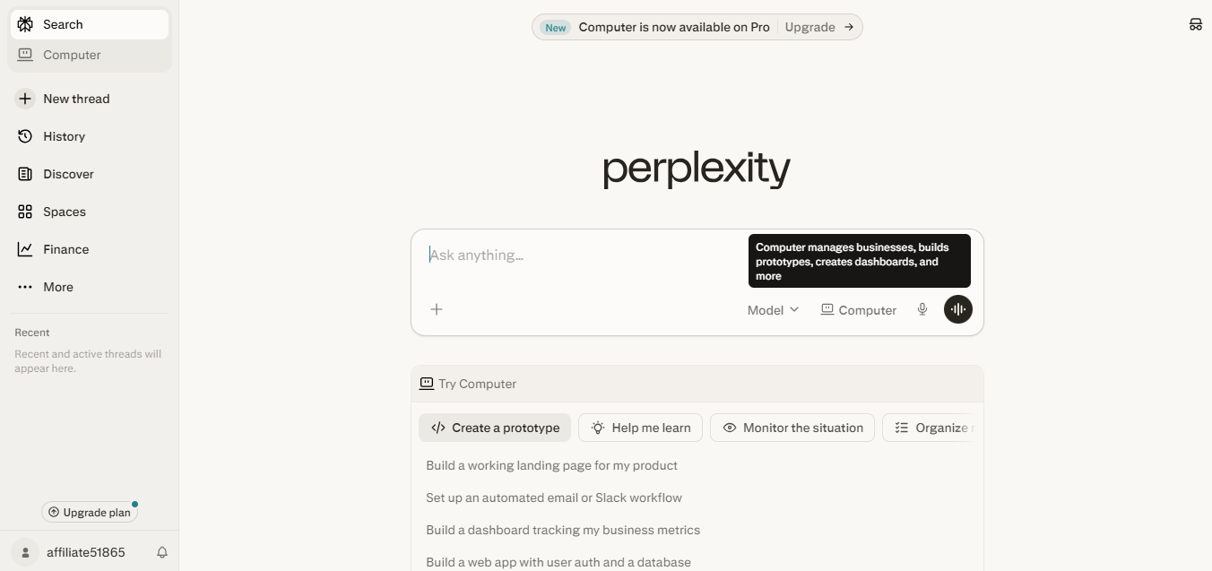 Perplexity product screenshot