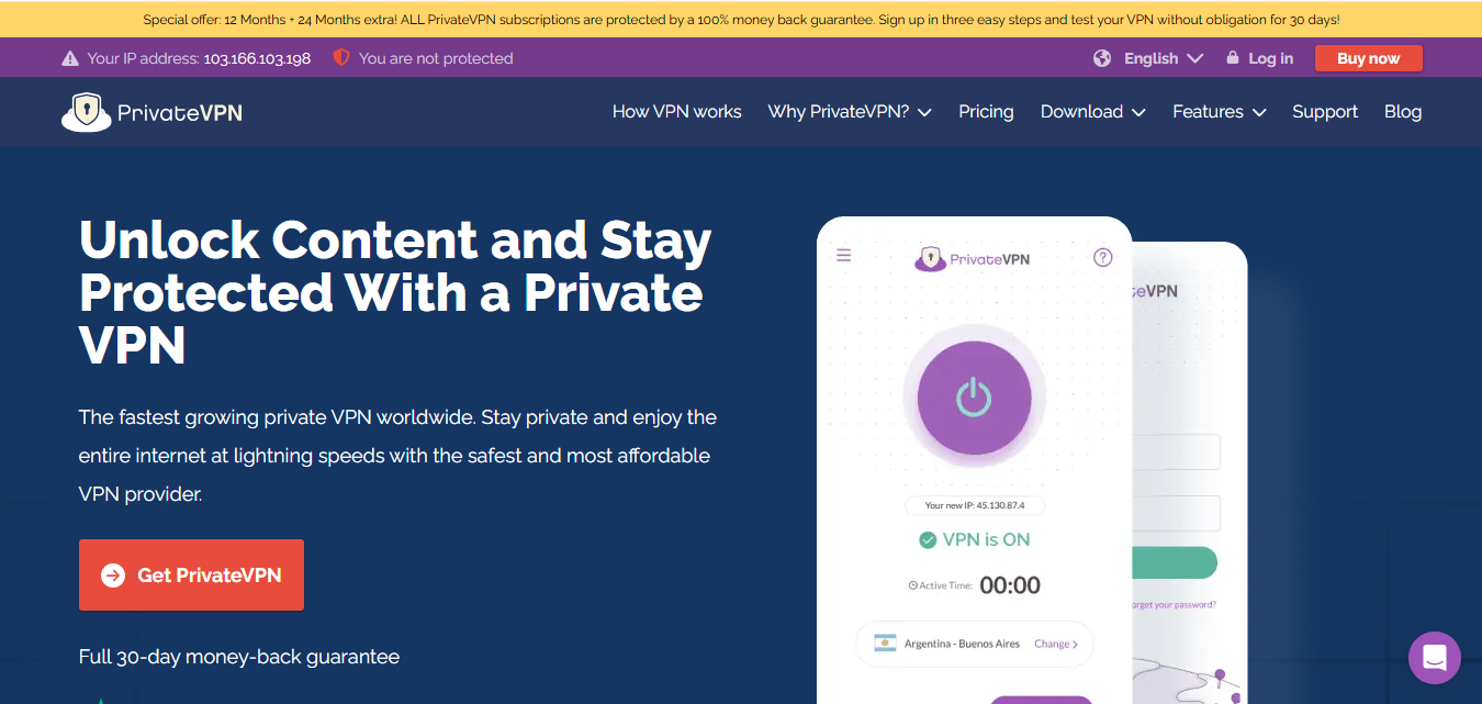 PrivateVPN product screenshot