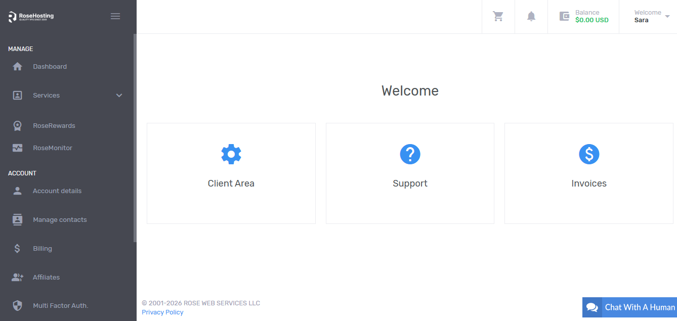 RoseHosting product screenshot