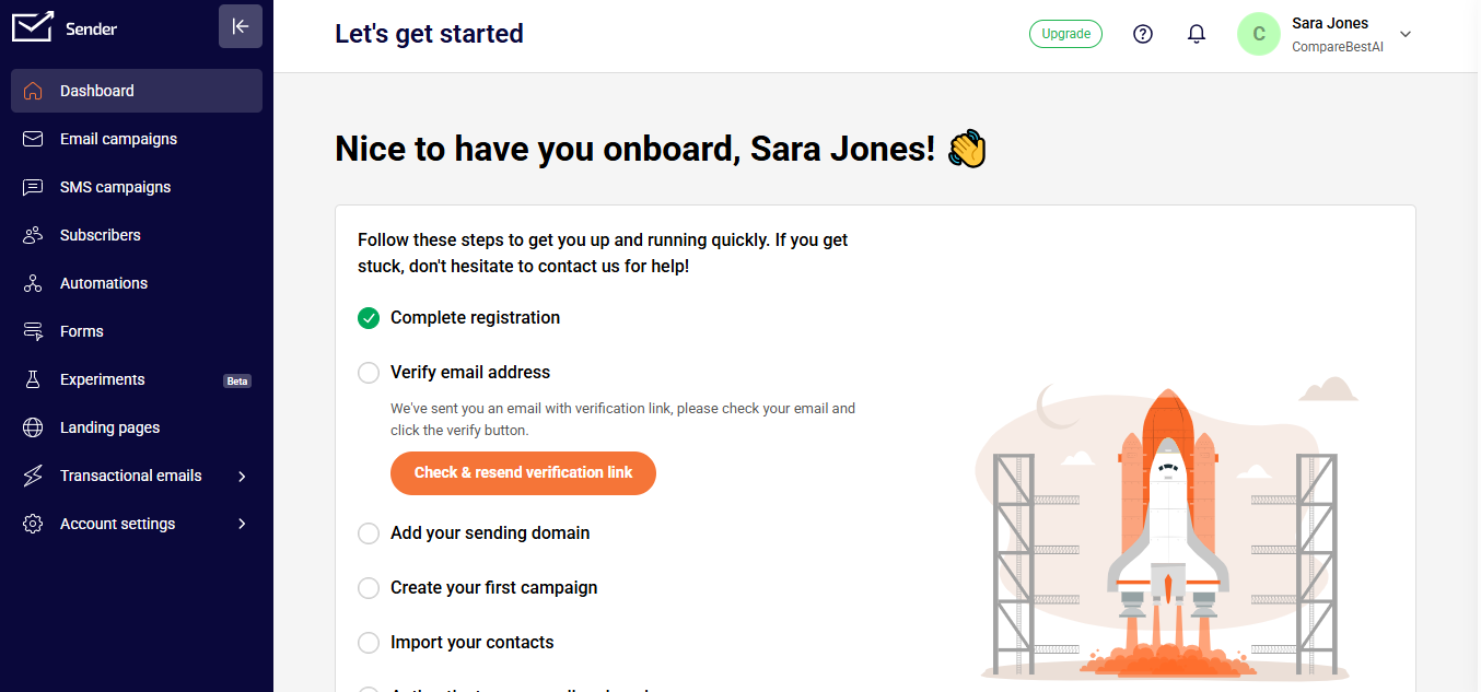 Sender product screenshot
