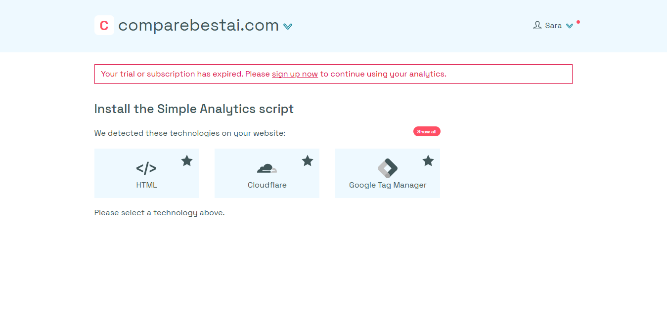 Simple Analytics product screenshot