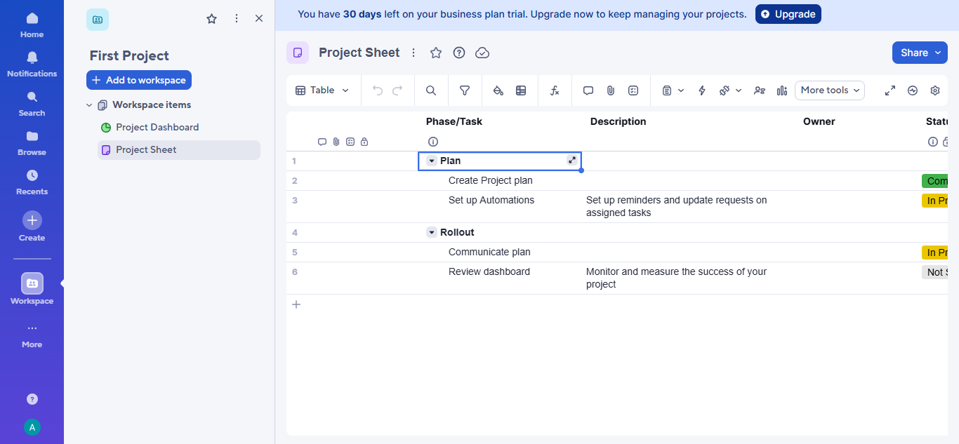 Smartsheet product screenshot