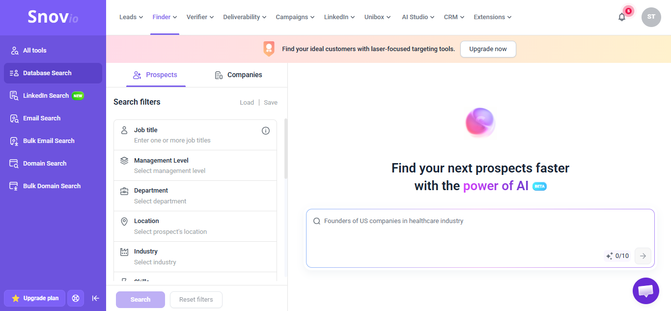 Snov.io (AI) product screenshot