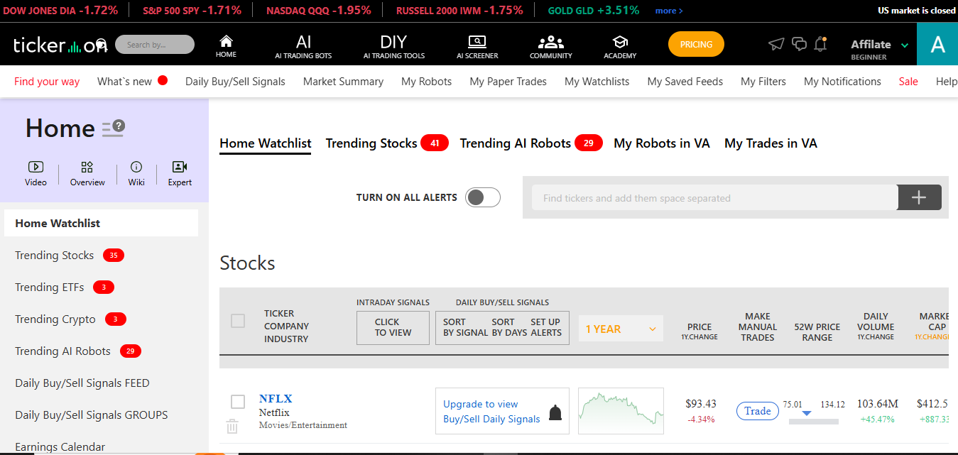 Tickeron Premium product screenshot