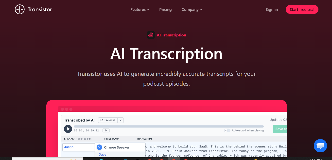 Transistor (AI) product screenshot