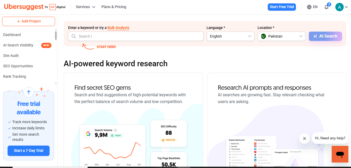 Ubersuggest (AI) product screenshot