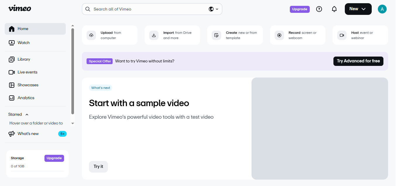 Vimeo (AI) product screenshot