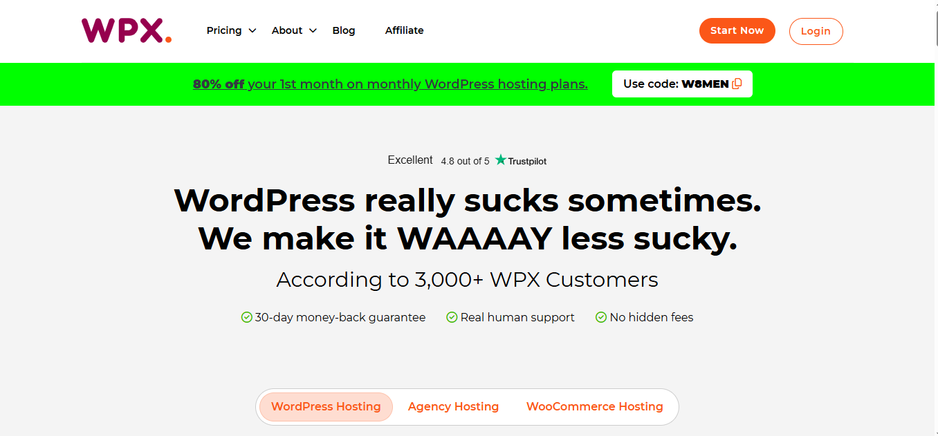 WPX Hosting product screenshot