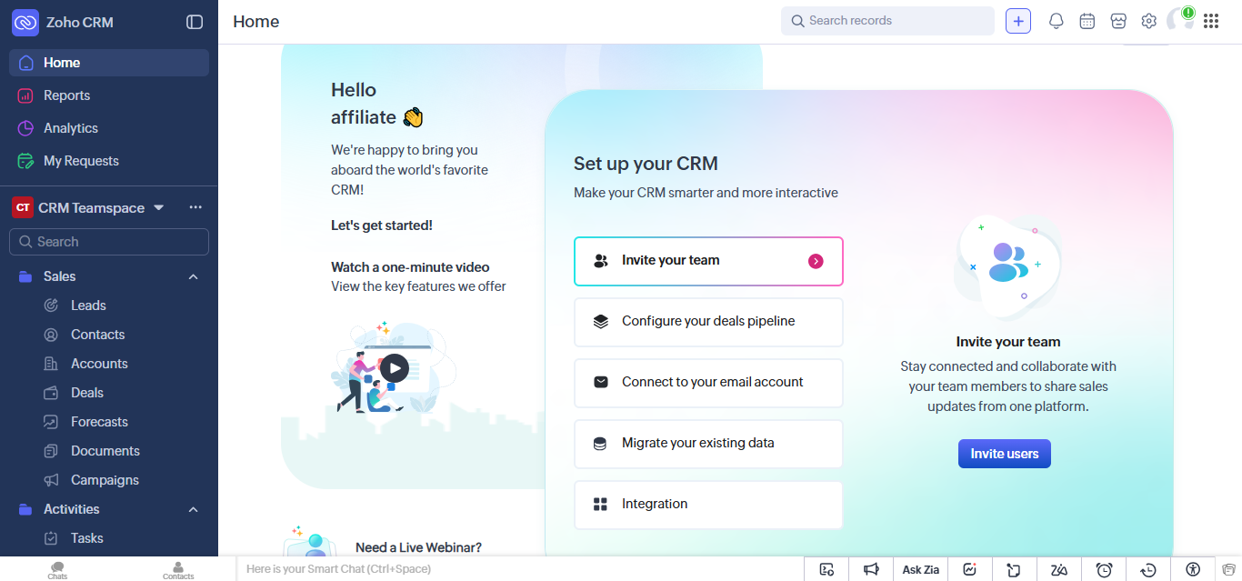Zoho CRM (AI) product screenshot