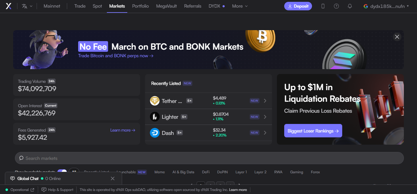 dYdX product screenshot