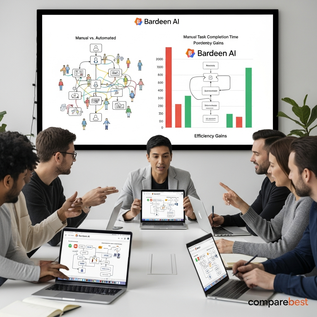 Screenshot of Bardeen (ai) automation workflows showing Playbook creation, browser-native integrations, and AI-powered triggers, matching features discussed in the review.