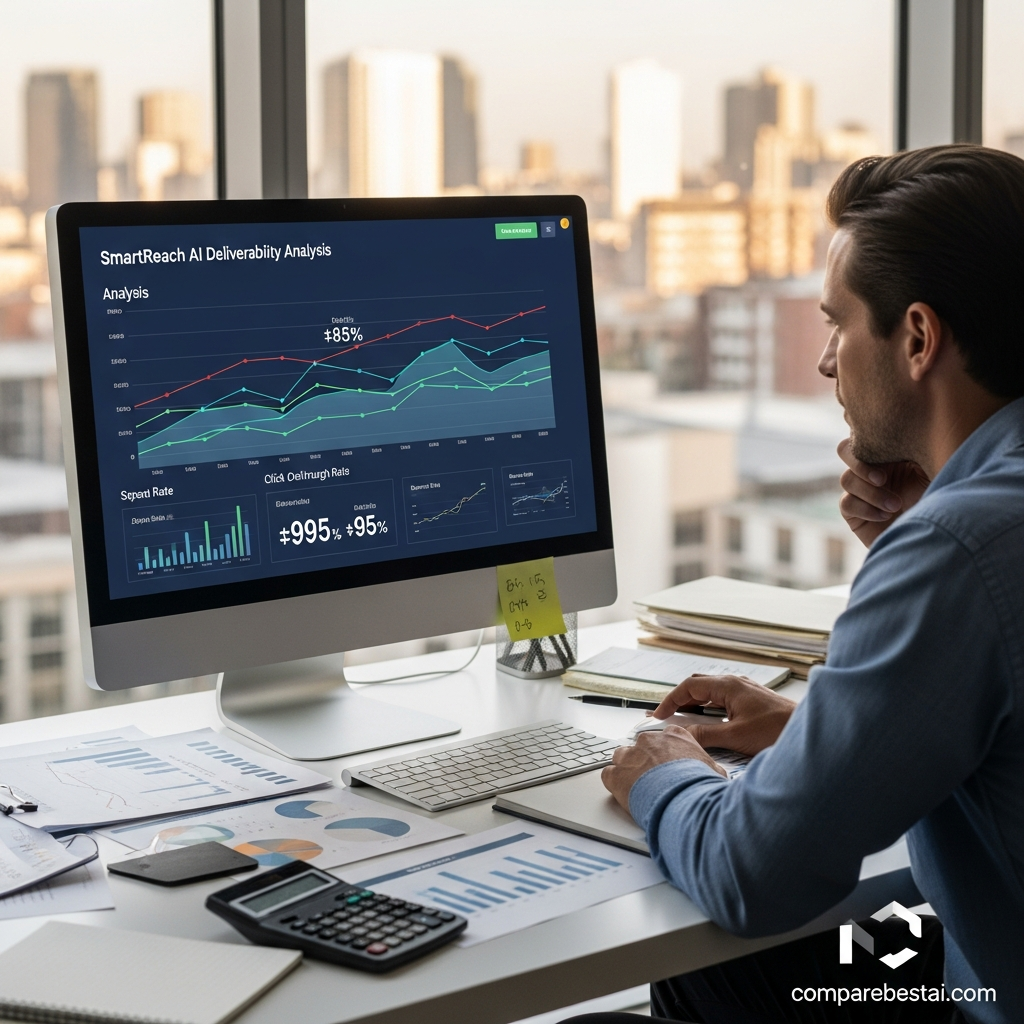 Smartreach Ai feature dashboard showing multi-channel sequence, analytics, and deliverability monitoring tools for July 2026.