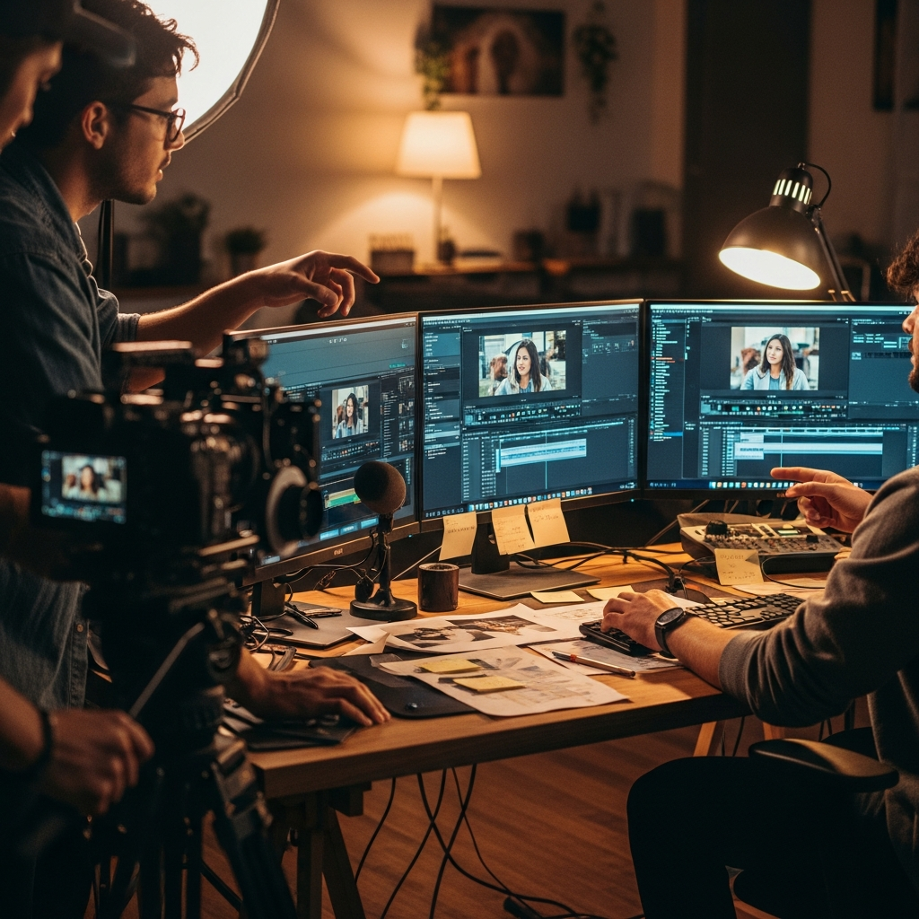 Workflow chart showing Genmo AI automation connecting with productivity and publishing apps to accelerate video content production