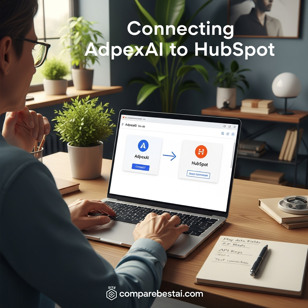 Diagram showing how to connect AdpexAI to HubSpot using native integration and Zapier workflow automation in 2026