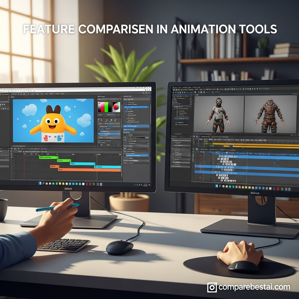 Detailed comparison chart showing how Animated Drawings features stack up against Dreamoving in AI animation, export options, and usability.