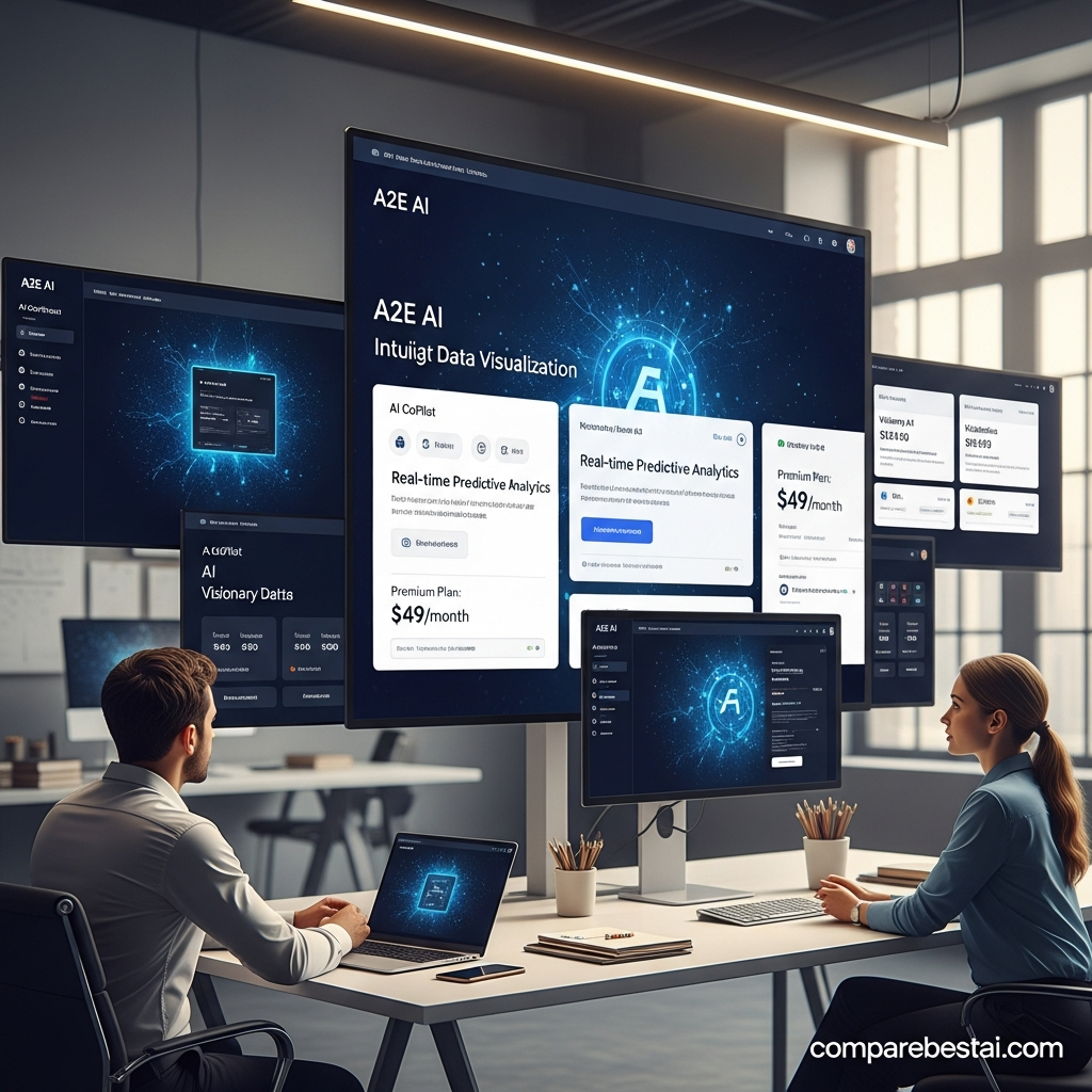 Table contrasting A2E AI features with competitors, highlighting video automation, analytics, integration, and team controls for business users
