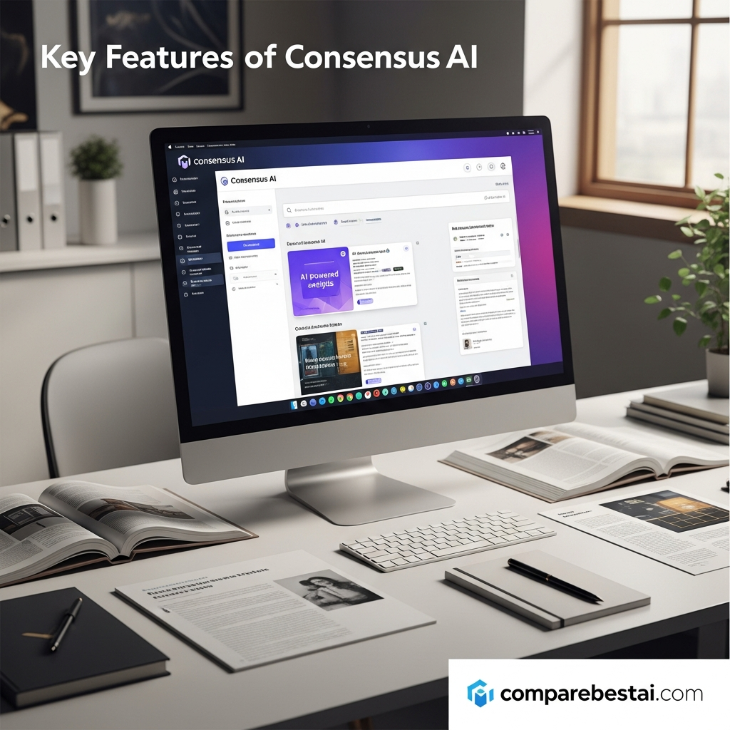 Visual diagram showing how Consensus AI supports medical research with cited scientific answers and evidence-based results.