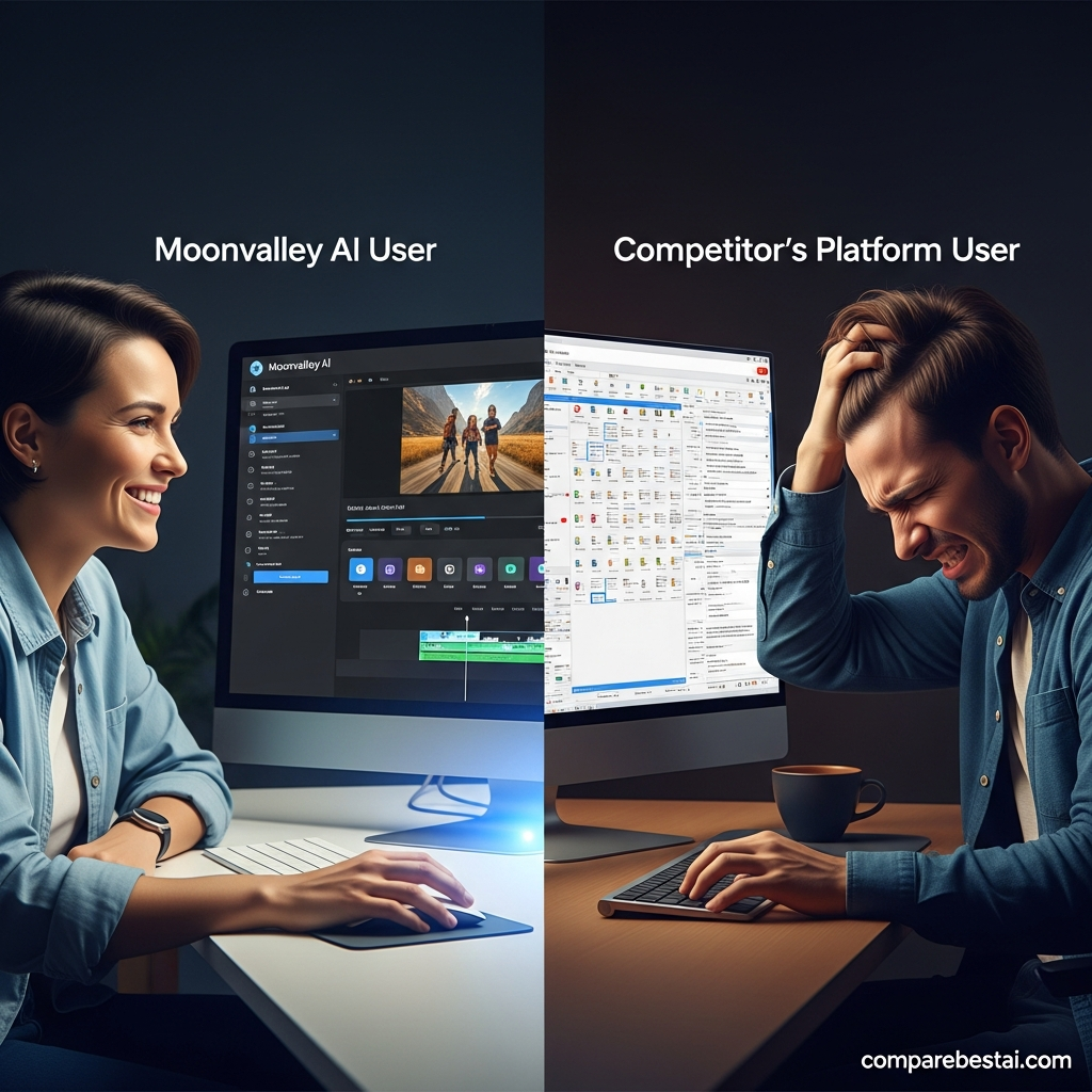 Comparison table showing how moonvalley ai features outperform competitors on automation, brand controls, and video workflow efficiency in 2026.