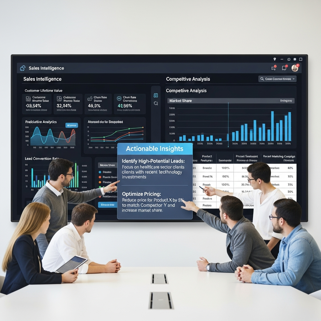 Diagram showing how ZoomInfo's AI enhances sales intelligence, with automations, data enrichment, and real-time buyer intent detection in sales workflows