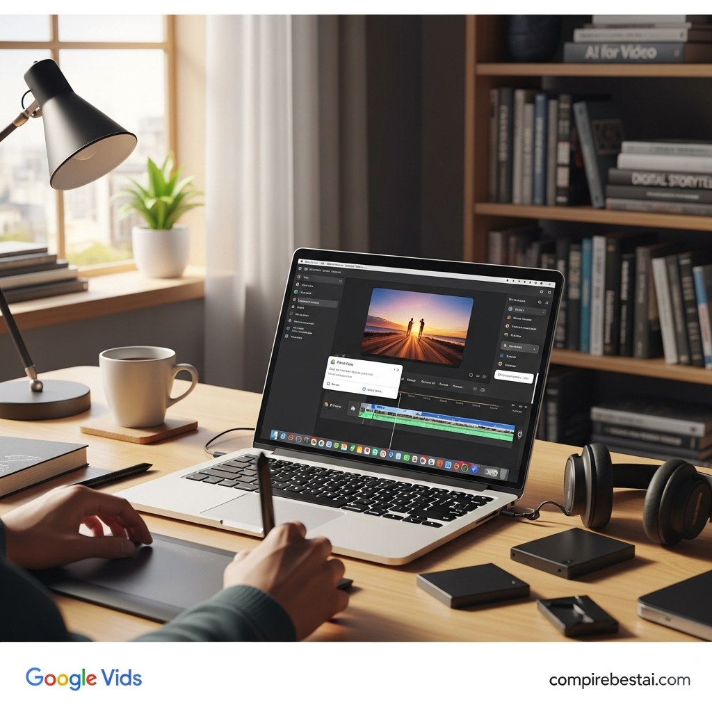 Diagram showing Google Vids integration with Google Drive and supported apps for seamless video creation
