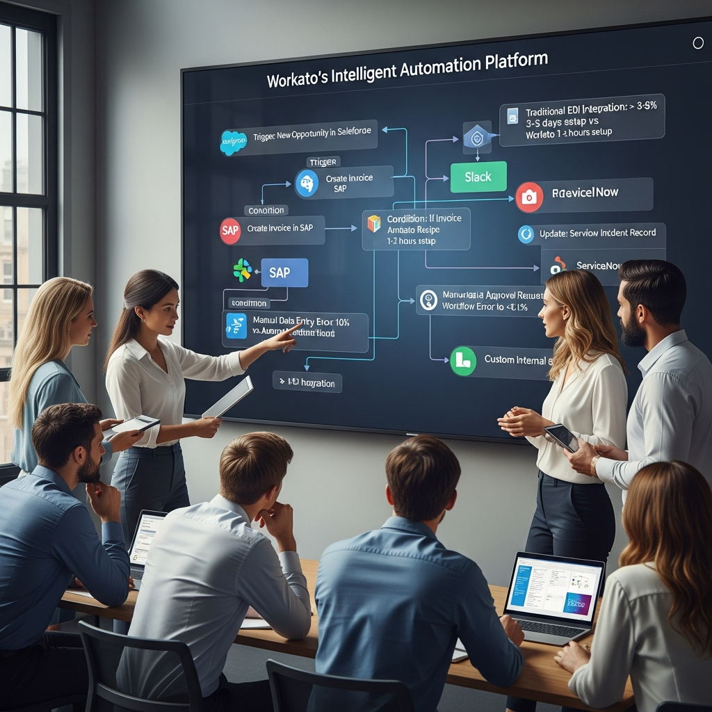 Workato dashboard showing robust security and audit log features for enterprise automation compliance and data protection.