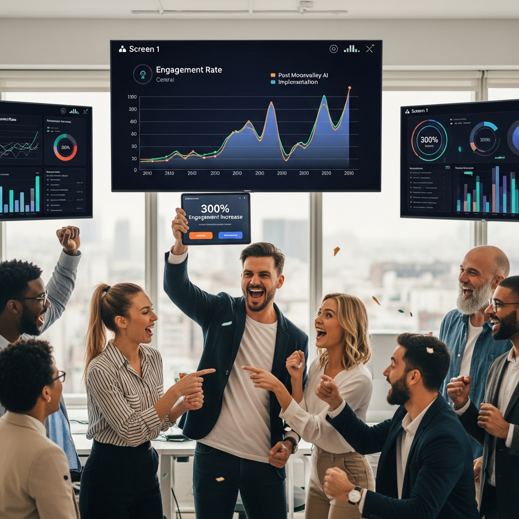 Infographic with real-world moonvalley ai success stories, showing case studies from marketing, education, and animation teams