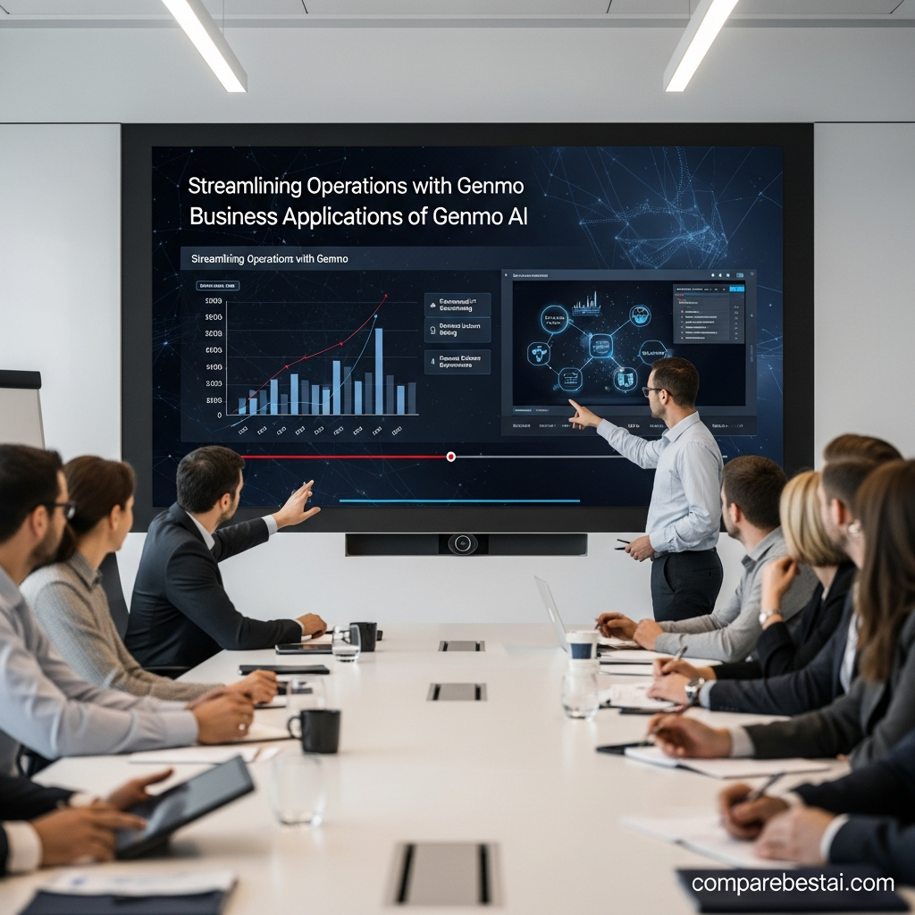 Business applications of Genmo AI include marketing, training, sales enablement, HR onboarding, and brand storytelling across industries.